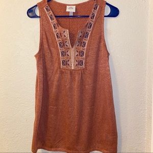 Dark orange split neck top
